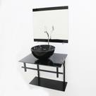 Kit gabinete banheiro 60cm ap com cuba redonda mármore preto + torneira cromada