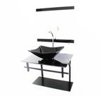 Kit gabinete banheiro 60cm ap com cuba retangular mármore preto + torneira cromada