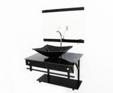 Kit gabinete banheiro 60cm apx com cuba retangular mármore preto + torneira cromada