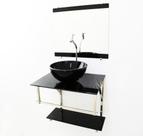 Kit gabinete banheiro 60cm iq inox com cuba redonda mármore preto + torneira cromada