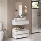 Kit gabinete banheiro creta 80cm + cuba sobrepor + espelho branco inteiro Kit gabinete banheiro creta 80cm + cuba sobrepor + espelho branco inteiro