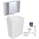 Kit Gabinete Banheiro Plástico Pvc Lavatório Branco Astra com Armário / Veda Rosca / Torneira / Sifão
