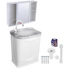 Kit Gabinete Banheiro Plástico Pvc Lavatório Marmorizado Astra com Armário / Veda Rosca / Torneira / Sifão