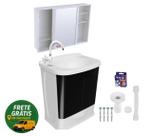 Kit Gabinete Banheiro Plástico Pvc Lavatório Preto Astra com Armário / Veda Rosca / Torneira / Sifão