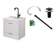 Kit Gabinete Branco com Espelheira para Banheiro Toucador Roma + Itens Completo Torneira Preto