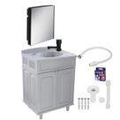 Kit Gabinete Cinza para Banheiro Plástico Gab Max Astra 63cm com Armário e Torneira Preto