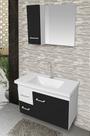 Kit Gabinete Cuba e Espelheira 74cm Para Banheiro 100% MDF Cor:Branco/Preto