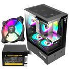 Kit Gabinete Gamer Clanm Megalon Suporta Até 5 Ventoinhas 120mm e Cooler CPU Com Vidro Temperado + Fonte Atom 400W ATX + 1 Unid Fan Rgb Eurus