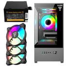 Kit Gabinete Gamer Clanm Megalon Suporta Até 5 Ventoinhas 120mm e Cooler CPU Com Vidro Temperado + Fonte Quantum 650W ATX + 3 Unid Fans Rgb