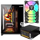 Kit Gabinete Gamer Grodd Com Vidro Temperado Suporta Water Cooler e Até 5 Ventoinhas + Fonte Quantum 650W ATX + 4 Unid Fan Rgb Eurus