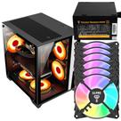 Kit Gabinete Gamer Grodd Com Vidro Temperado Suporta Water Cooler e Até 5 Ventoinhas + Fonte Quantum 650W ATX + 6 Unid Fan Rgb Eurus