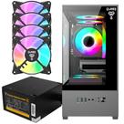 Kit Gabinete Gamer Megalon Clanm Ótima Ventilação Suporta Até 5 Fans Cooler de CPU e Vidro Temperado + Fonte Quantum 650W ATX + 4 Unid Fans Rgb
