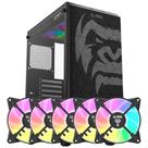 Kit Gabinete Gamer Zilla Clanm Ótima Ventilação Suporta Até 6 Fans e Water Cooler Vidro Temperado + 5 Cooler Fans Rgb 8 Cores Eurus