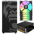 Kit Gabinete Gamer Zilla Clanm Suporta Até 6 Fans e Water Cooler Vidro Temperado Com Ótima Ventilação + 5 Unid Fan Eurus Rgb + Fonte Quantum 650W ATX