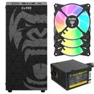 Kit Gabinete Gamer Zilla Com Vidro Temperado Suporta Water Cooler e Até 6 Ventoinhas + Fonte Atom 400W ATX + 3 Unid Fan Rgb Eurus