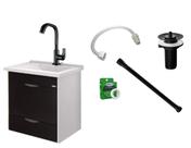 Kit Gabinete Preto com Espelheira para Banheiro Toucador Roma + Itens Completo Torneira Preto