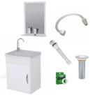 Kit Gabinete Siena Branco com Espelheira de Banheiro 1 Porta com Itens Cromado Completo