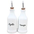 Kit Galheteiro 2 Peças 300ml Azeite e Vinagre em Porcelana Branca