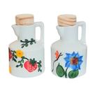 Kit Galheteiro de Azeite e Vinagre com Bandeja de Porcelana Decorada