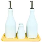 Kit Galheteiro de Mesa Porcelana 1 Linha Porta Azeite Vinagre Paliteiro Saleiro 4 Peças