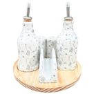 Kit Galheteiro de Porcelana Branca Decorada com Arabescos - 5 Peças