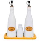 Kit Galheteiro Garrafa 00436 Azeite e Vinagre Paliteiro Saleiro Base Bambu Kit Galheteiro Garrafa 00436 Azeite e Vinagre Paliteiro Saleiro Base Bambu