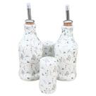Kit Galheteiro Porcelana Branca Decorada Arabescos