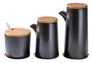 Kit Galheteiros E Pote Bambu Cerâmico Preto Temperos 4pçs Kit Galheteiros E Pote Bambu Cerâmico Preto Temperos 4pçs