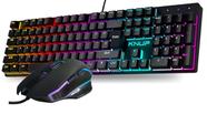 Kit Gamer Teclado Fullsize Completo Mecanico Anti ghosting Abnt2 Multimidia e Mouse 6 Botões 4800 DPI Led 20 Cores Estilo Rainbow