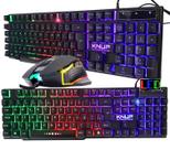 Kit gamer Teclado Semi Mecanico Anti-ghost Multimidia e Mouse Ergonomico 7 Botões Resolução 4800 DPI - Led RGB