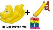 Kit gangorra cachorrinho amarelo que suporta até 50 kg + 1 escorregador médio c/3 degraus + 25 bolinhas coloridas de bri