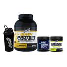 Kit Ganho de Massa Whey Protein 900g + Creatina 300g + Pré-Treino 300g Limão + Coqueteleira Sabor:Baunilha