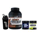 Kit Ganho de Massa Whey Protein 900g + Creatina 300g + Pré-Treino 300g Limão + Coqueteleira Sabor:Chocolate