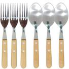 Kit Garfo E Colher De Mesa Inox Com Cabo De Madeira 6 Peças Kit Garfo E Colher De Mesa Inox Com Cabo De Madeira 6 Peças