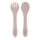 Kit Garfo e Colher Infantil Silicone Rosa Bebê