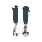 Kit Garfo E Colher Metal E Silicone Azul Navy - Clingo