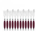 Kit Garfo e Faca Peixe Cozinha 12 Pçs Bordô Country Bugatti