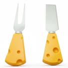 Kit Garfo + Faca Inox Para Queijos e Frios Formato Queijo 12,3cm C87