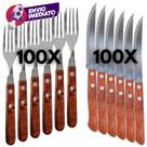 Kit Garfo Refeição E Faca Mesa Talher Em Inox Cabo Madeira Casa Restaurante Churrascaria Bar Buffet
