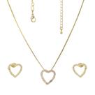 Kit Gargantilha Brinco Feminino Folheado Ouro Coração Pedra Zircônia - Semijoias em Caixa de Luxo Kit Gargantilha Brinco Feminino Folheado Ouro Coração Pedra Zircônia - Semijoias em Caixa de Luxo