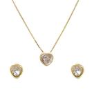 Kit Gargantilha Feminino Folheado Ouro e Brinco Coração Pedra Zircônia + Caixa de Luxo Semijoia