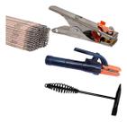 Kit Garra Negativa+ Porta Eletrodo 300a + Martelo Picadeira+1kg de eletrodo