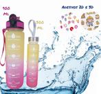 Kit Garrafa De Água Motivacional 900ml e 300ml Com Bico Canudo Alça Adesivos