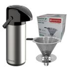 Kit Garrafa térmica 1 Litro Inox Verona Coador Inox Tamanho 103 Filtro de café Permanente Unitermi