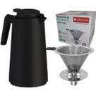 Kit Garrafa Térmica 1L VerCelli com Coador Inox Tamanho 103 Filtro de Café Permanente Unitermi