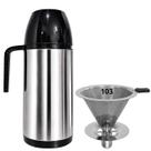 Kit Garrafa térmica 1Litro Inox Roma Coador de Inox Tamanho 103 Filtro de café Permanente Unitermi