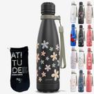 KIT Garrafa Térmica Gocase URBAN Original 500ml Estampas com Eco Saquinho Cor:KIT Flores Divertidas - P
