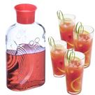 Kit Garrafa Vidro Tampa Automática + 4 Copos Cylinder 300ml