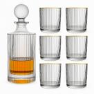 Kit Garrafa Whisky Licoreira 770ml 6 Copos Vidro 320ml Borda Dourada Hauskraft Elegante Para Drinks e Presentes