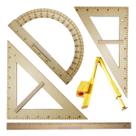 Kit Geométrico do Professor Mdf Com Régua 60 cm + Compasso Para Quadro Branco + Esquadro 30/60 + Esquadro 45 + Transferidor 180 SOUZA